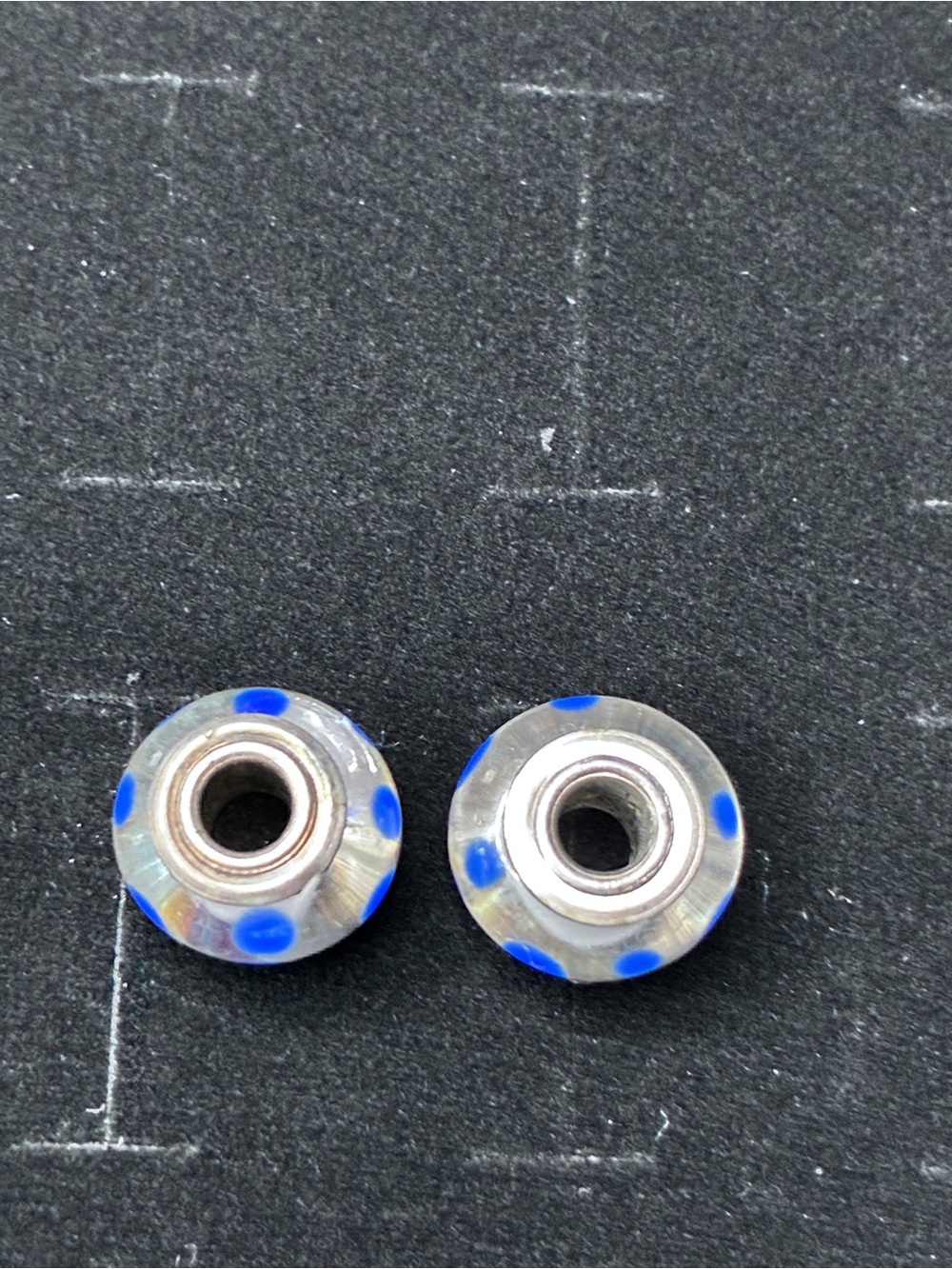 Clear Glass Bead Pair with Blue Design Accents